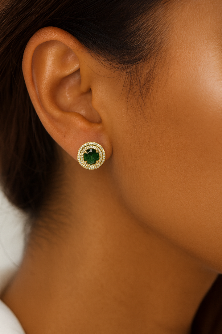 Green Double Halo Studs