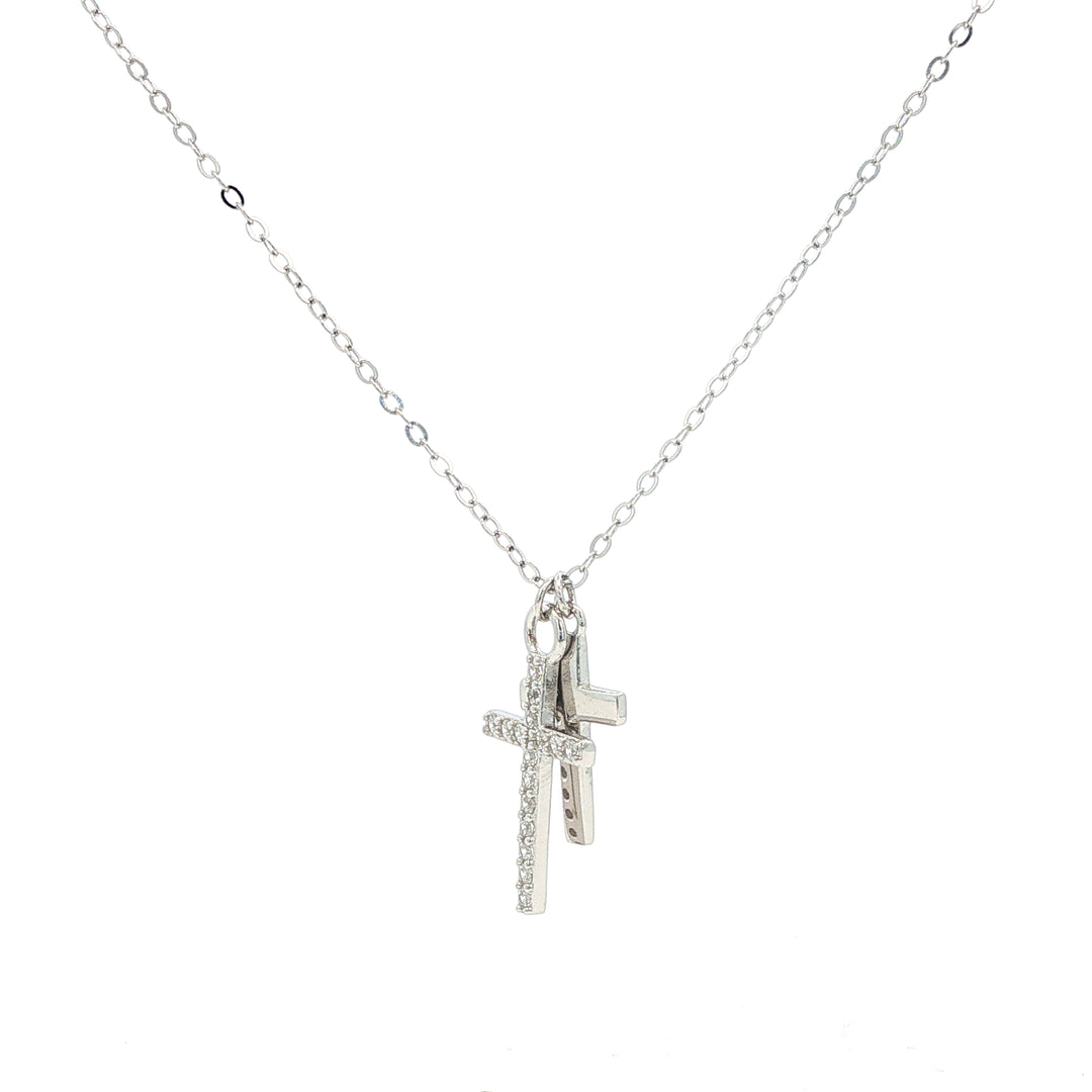 Double Cross Necklace Silver
