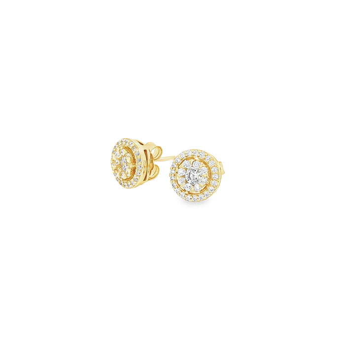 Clear Halo Studs Gold