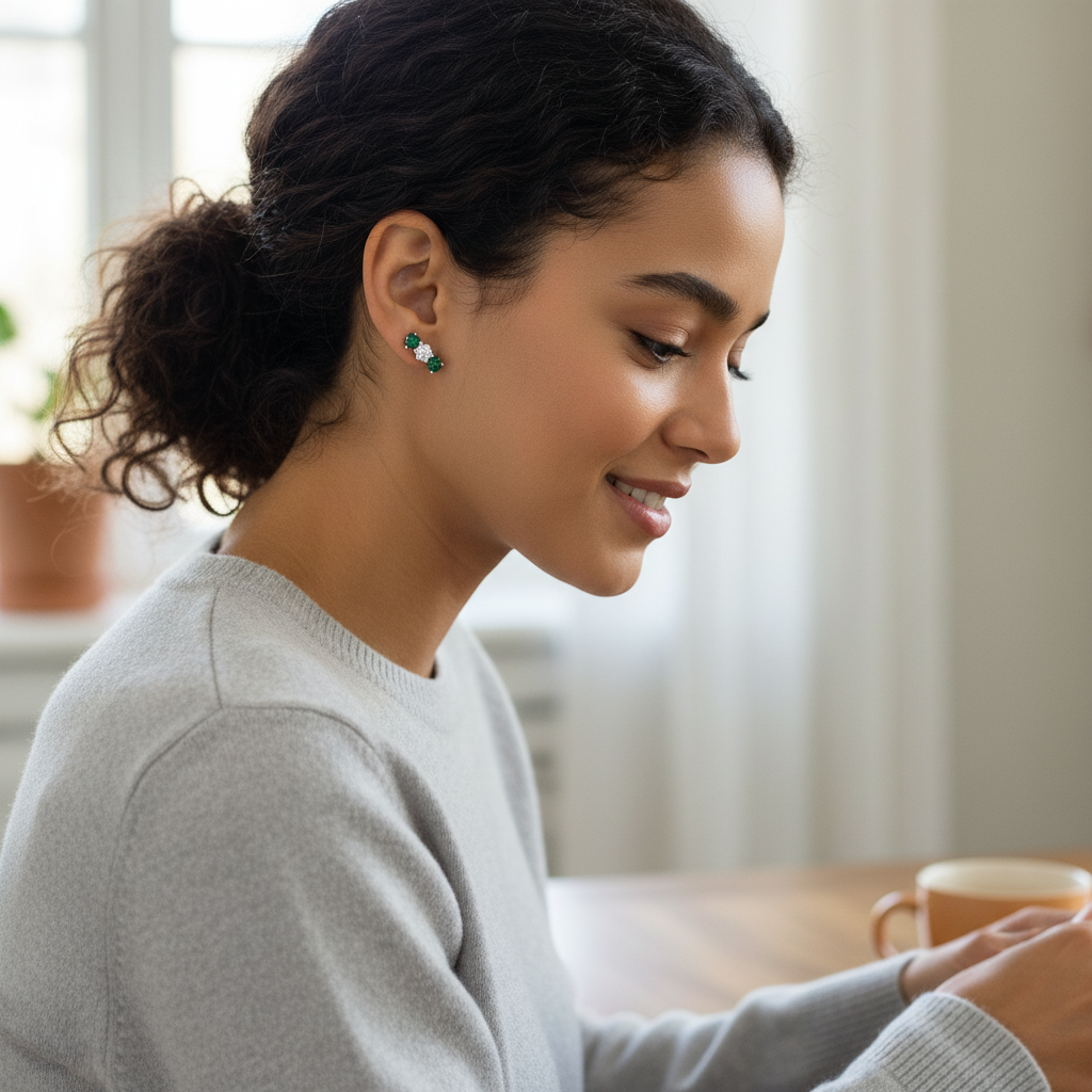Two Emerald Silver Earrings